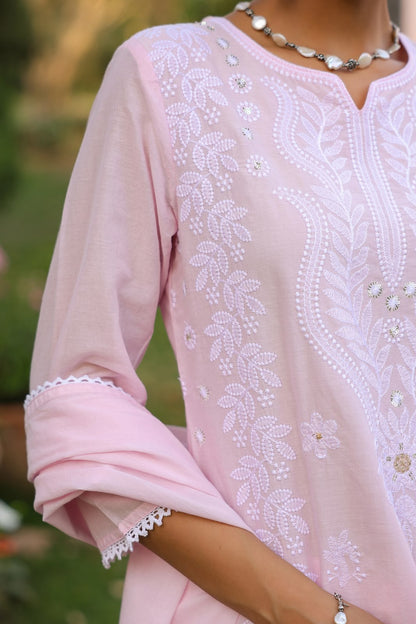 Baby Pink Embroidery Mul Cotton Suit