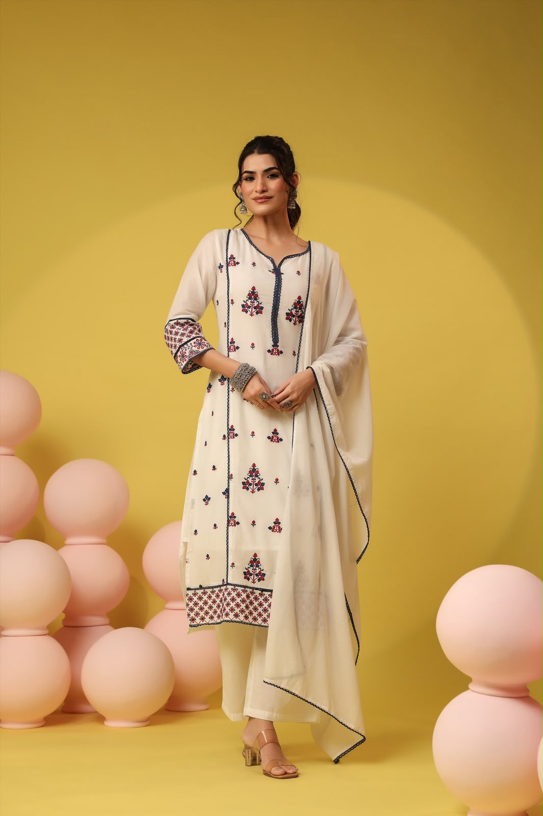 Ivory Gulnar Embroidery Mul Cotton Suit