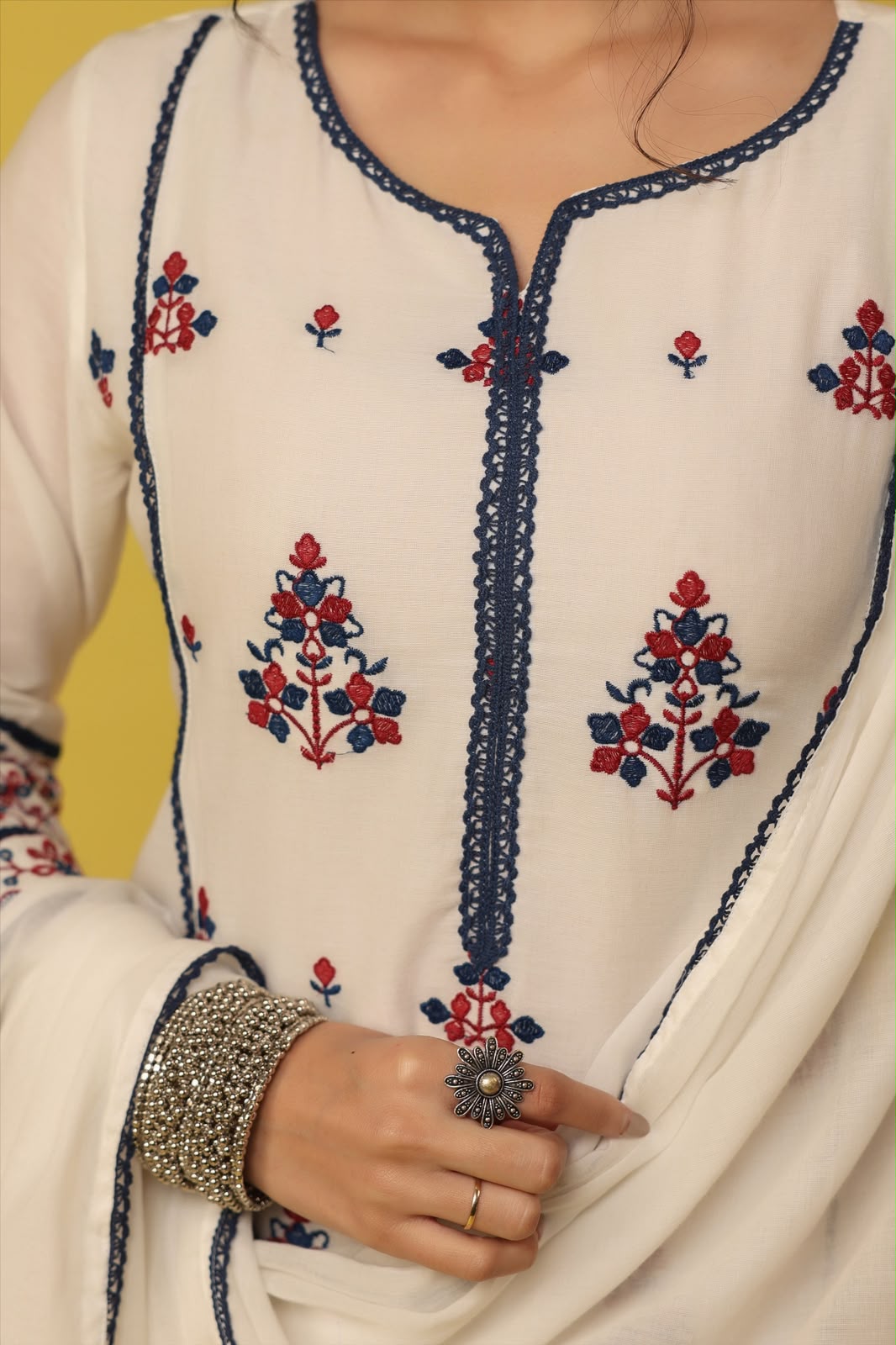 Ivory Gulnar Embroidery Mul Cotton Suit