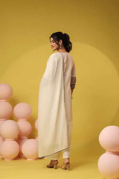 Ivory Gulnar Embroidery Mul Cotton Suit