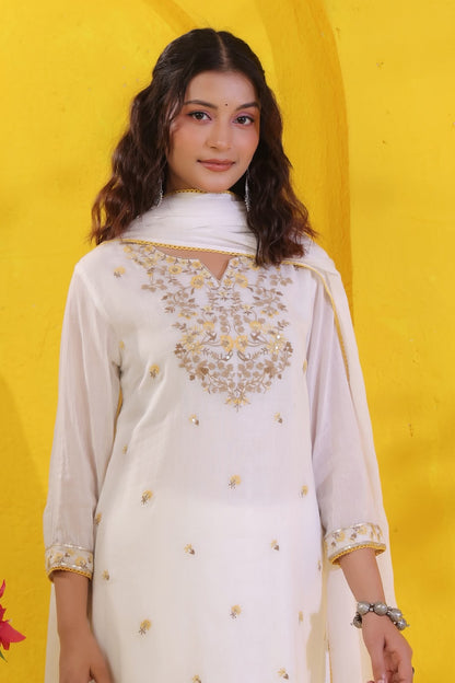 Yellow Mehfil Embroidery Mul Cotton Suit