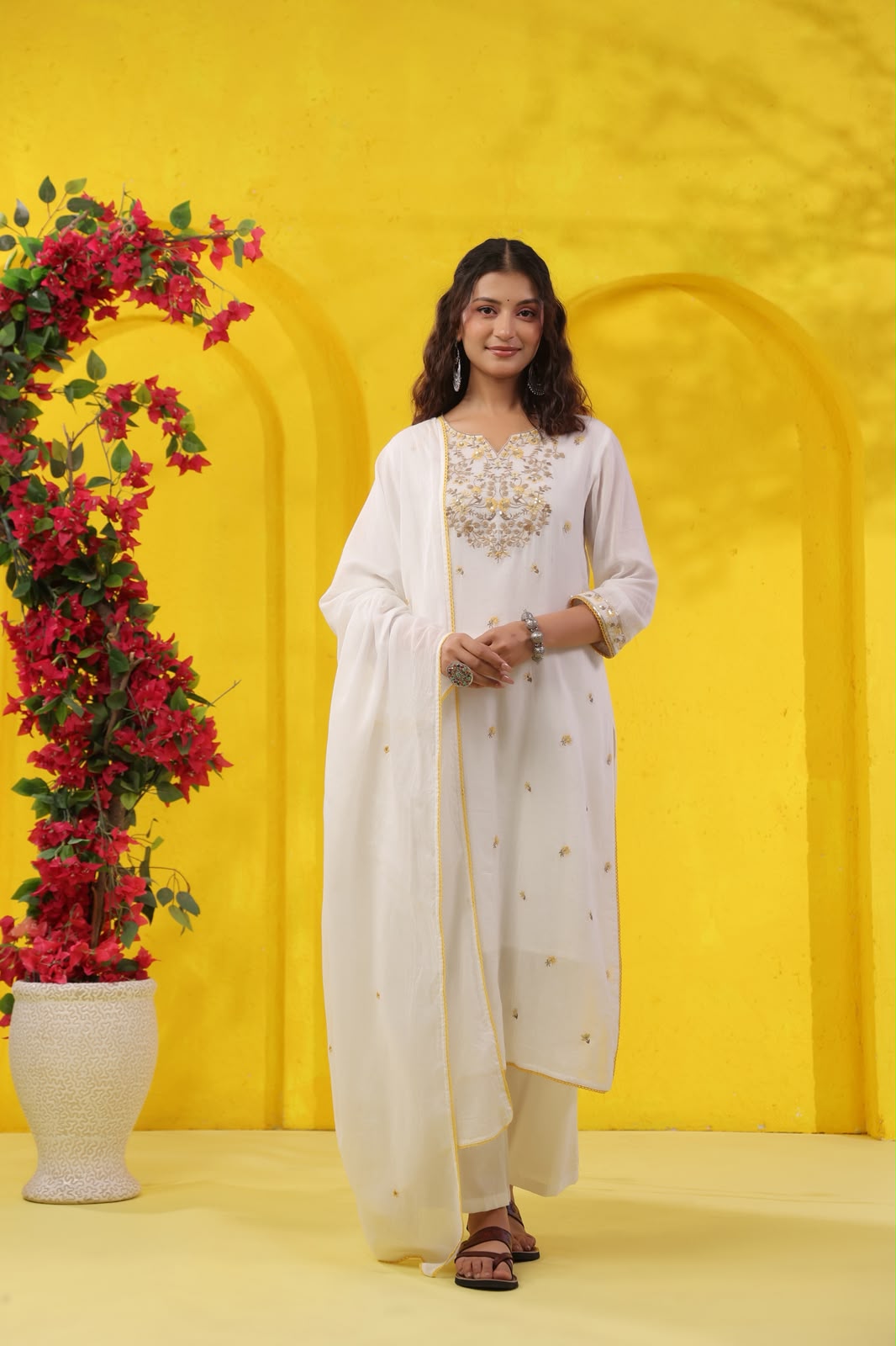Yellow Mehfil Embroidery Mul Cotton Suit