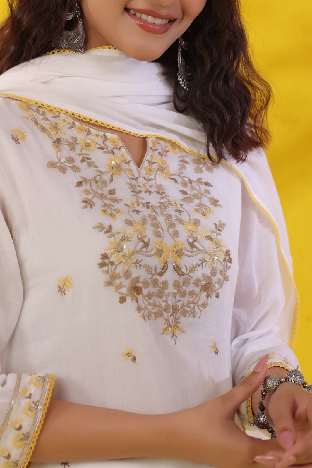 Yellow Mehfil Embroidery Mul Cotton Suit