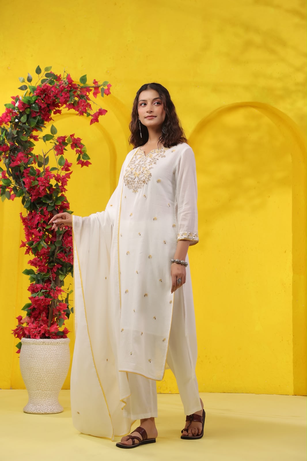 Yellow Mehfil Embroidery Mul Cotton Suit