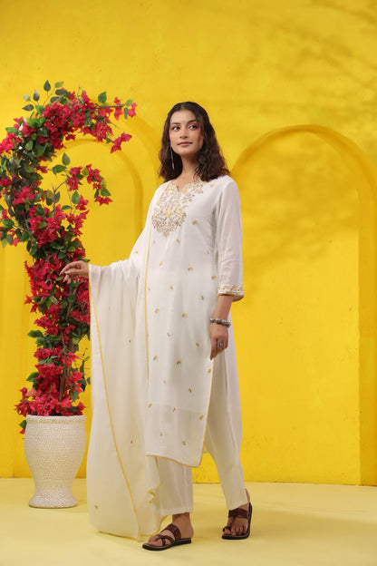 Yellow Mehfil Embroidery Mul Cotton Suit