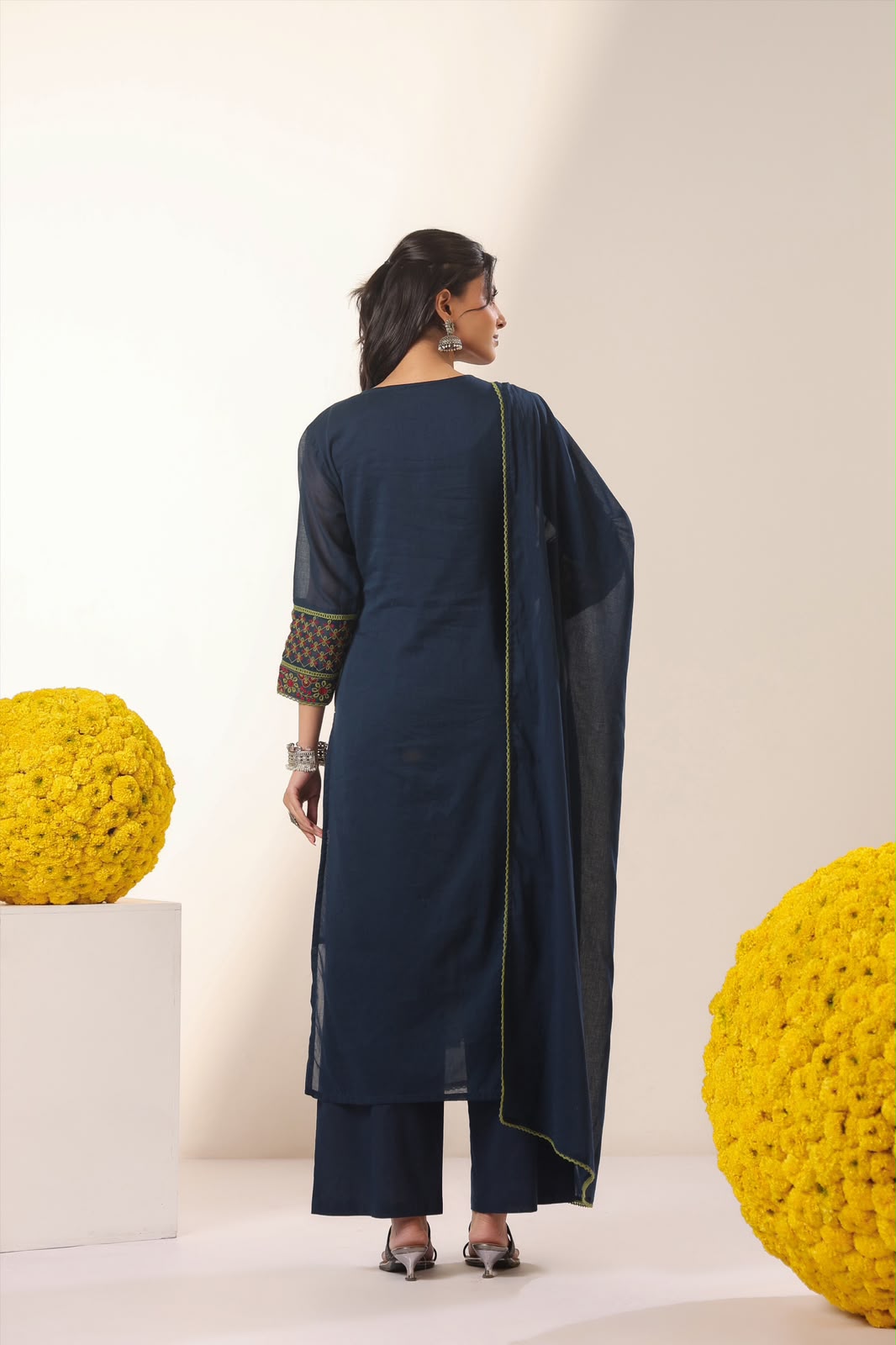 Indigo Gulnar Embroidery Mul Cotton Suit