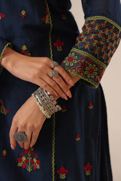 Indigo Gulnar Embroidery Mul Cotton Suit