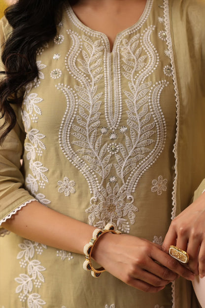Beige Embroidery Mul Cotton Suit