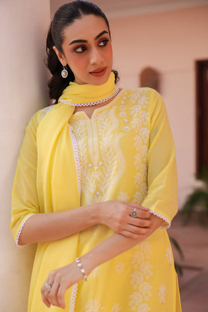 Yellow Embroidery Mul Cotton Suit