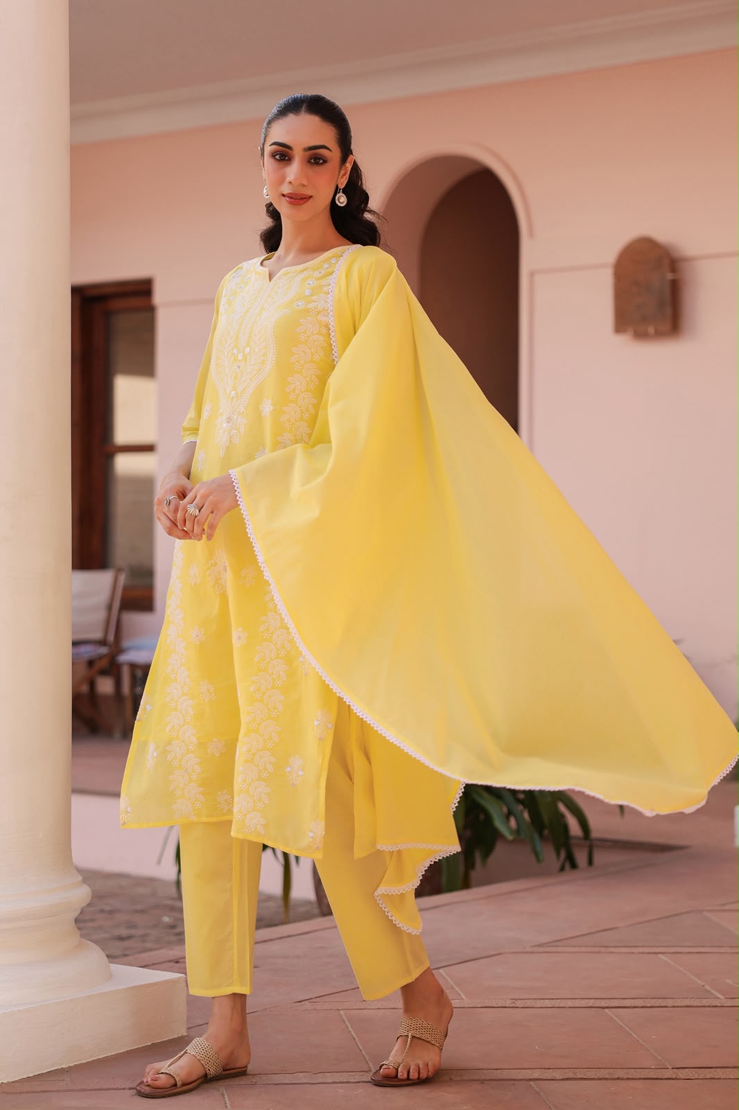 Yellow Embroidery Mul Cotton Suit