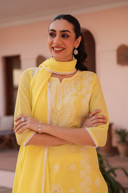 Yellow Embroidery Mul Cotton Suit