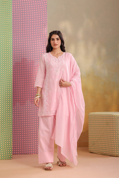 Pink Embroidery Farsi Salwar Mul Cotton Suit