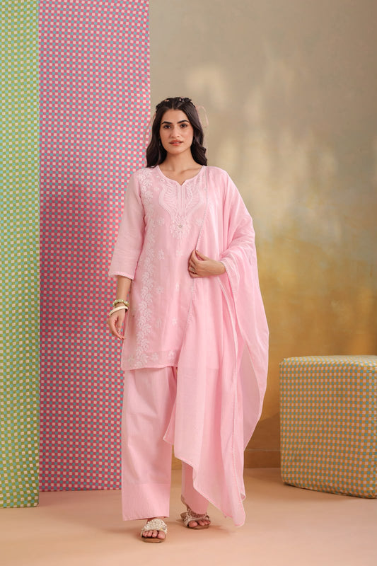 Pink Embroidery Farsi Salwar Mul Cotton Suit
