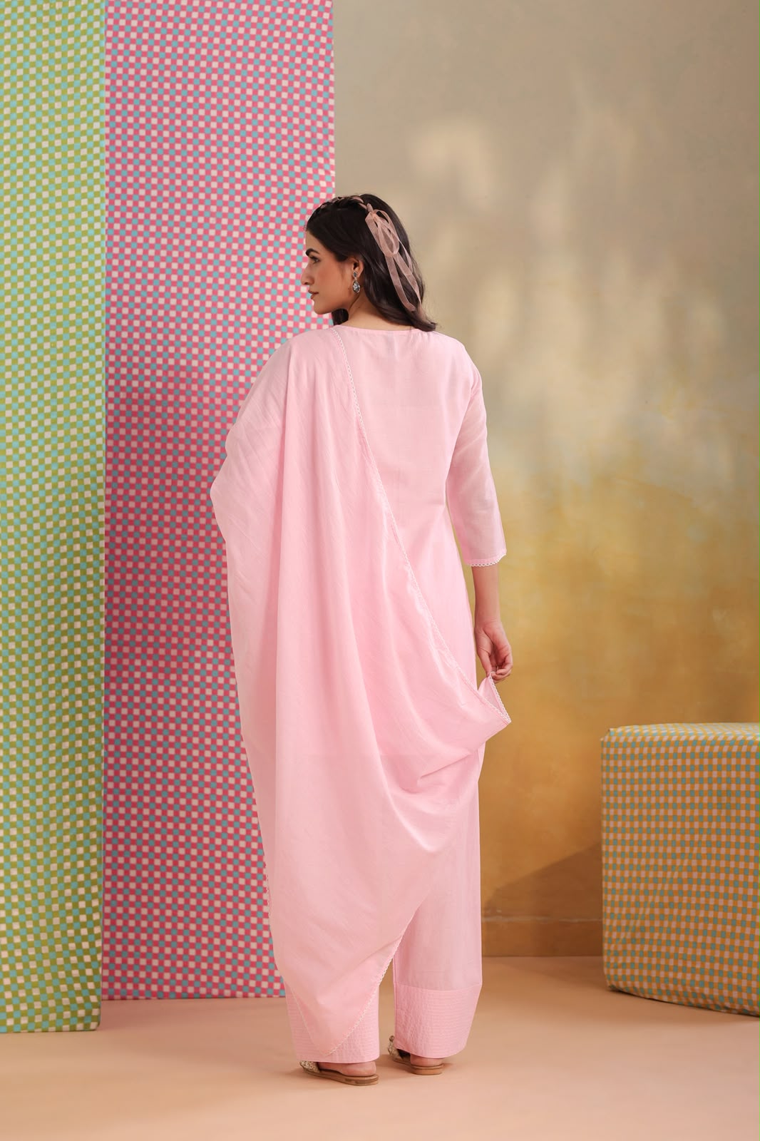 Pink Embroidery Farsi Salwar Mul Cotton Suit