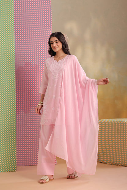 Pink Embroidery Farsi Salwar Mul Cotton Suit