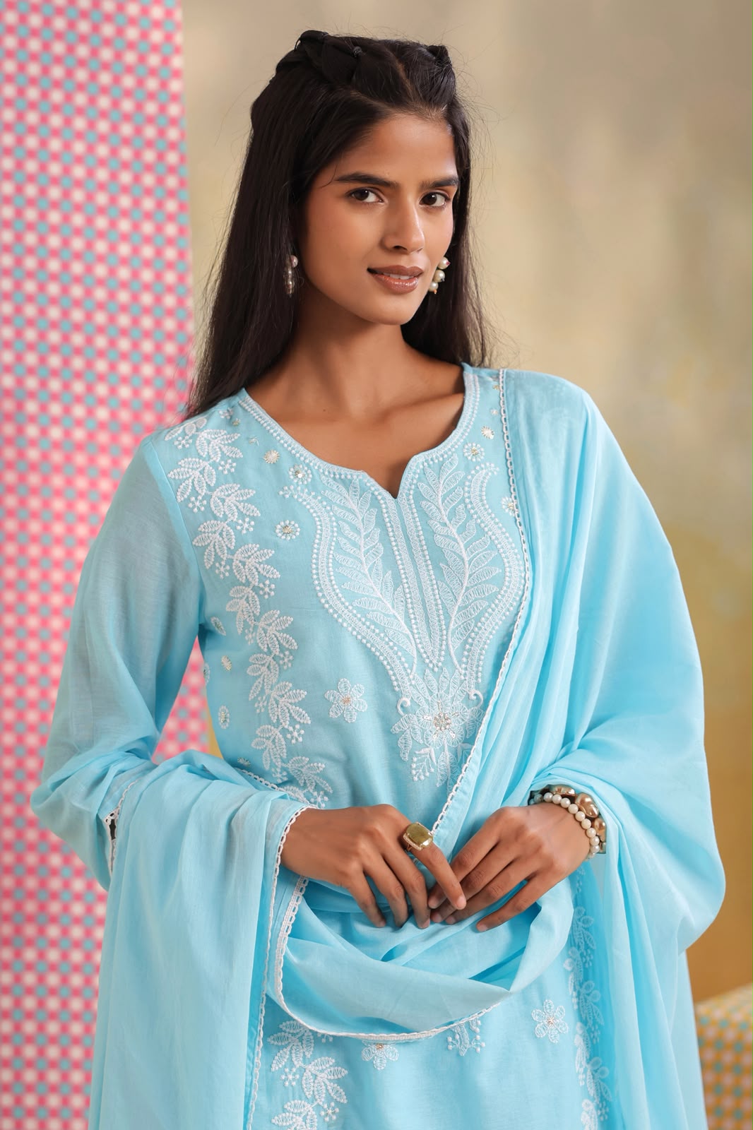 Azure Embroidery Farsi Salwar Mul Cotton Suit