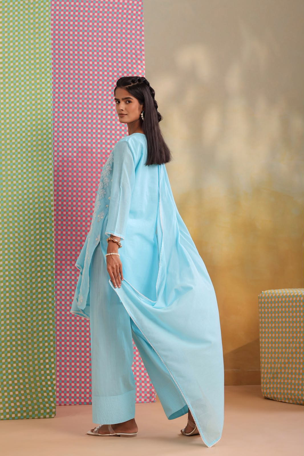 Azure Embroidery Farsi Salwar Mul Cotton Suit