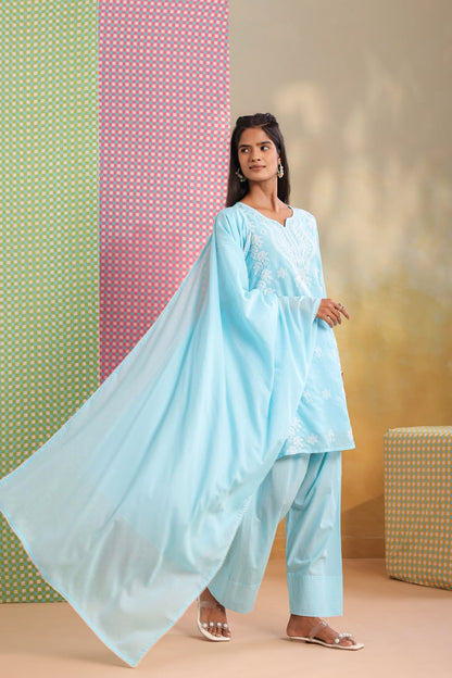 Azure Embroidery Farsi Salwar Mul Cotton Suit