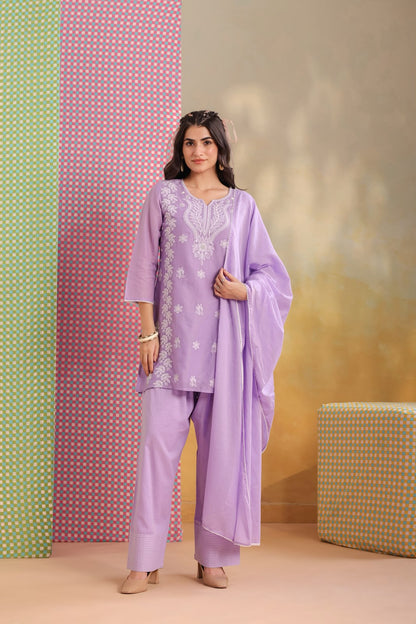 Purple Embroidery Farsi Salwar Mul Cotton Suit