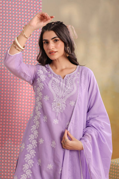 Purple Embroidery Farsi Salwar Mul Cotton Suit