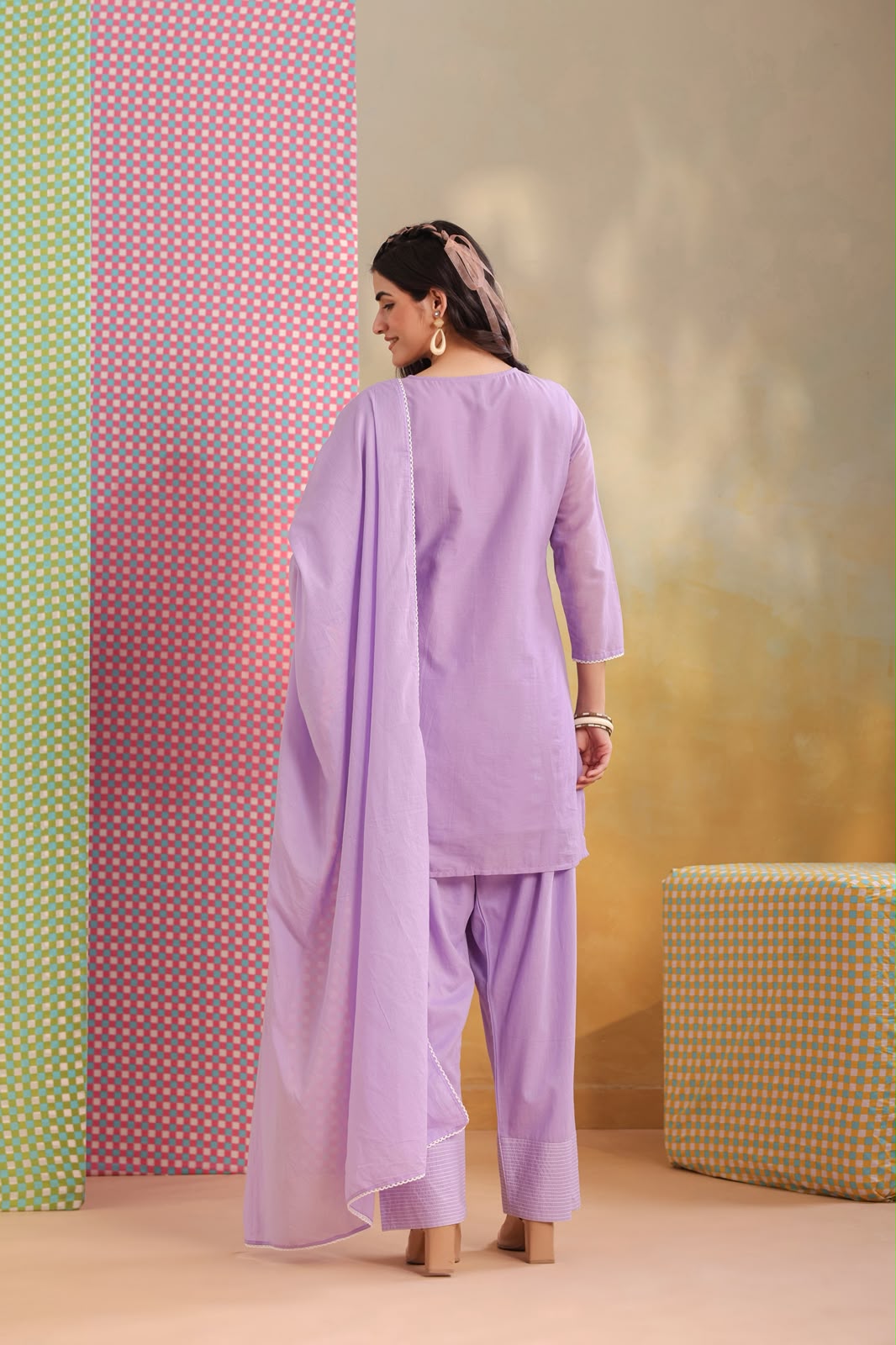 Purple Embroidery Farsi Salwar Mul Cotton Suit