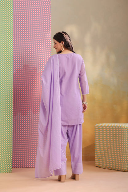 Purple Embroidery Farsi Salwar Mul Cotton Suit