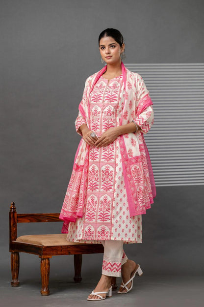 hand block printed kurta set with dupatta