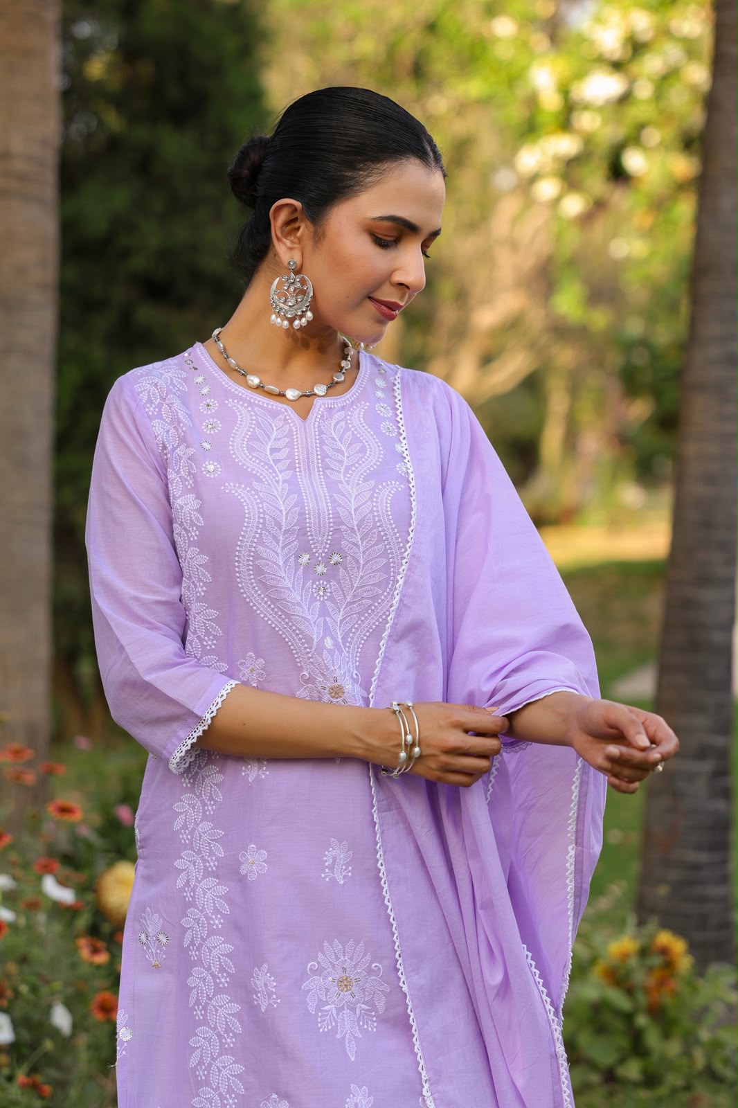Purple Embroidery Mul Cotton Suit