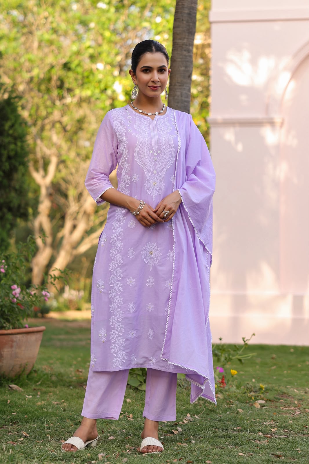 Purple Embroidery Mul Cotton Suit