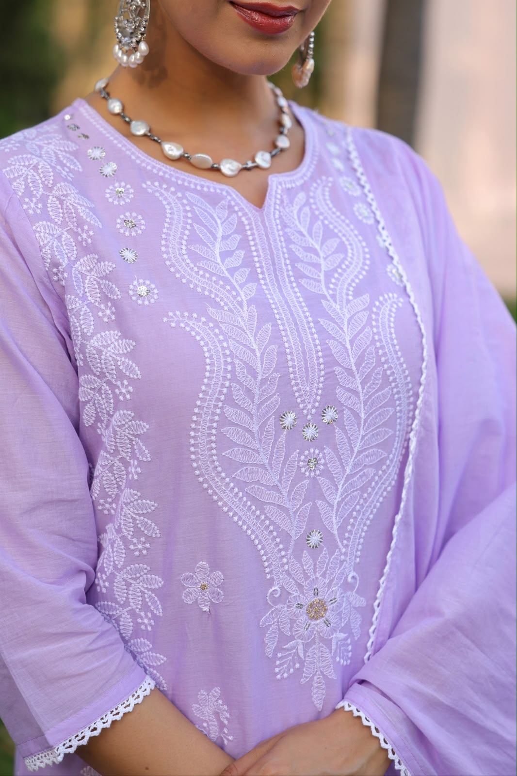 Purple Embroidery Mul Cotton Suit