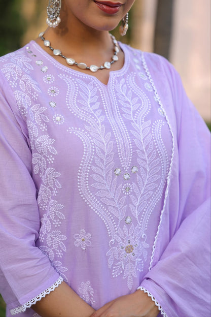 Purple Embroidery Mul Cotton Suit