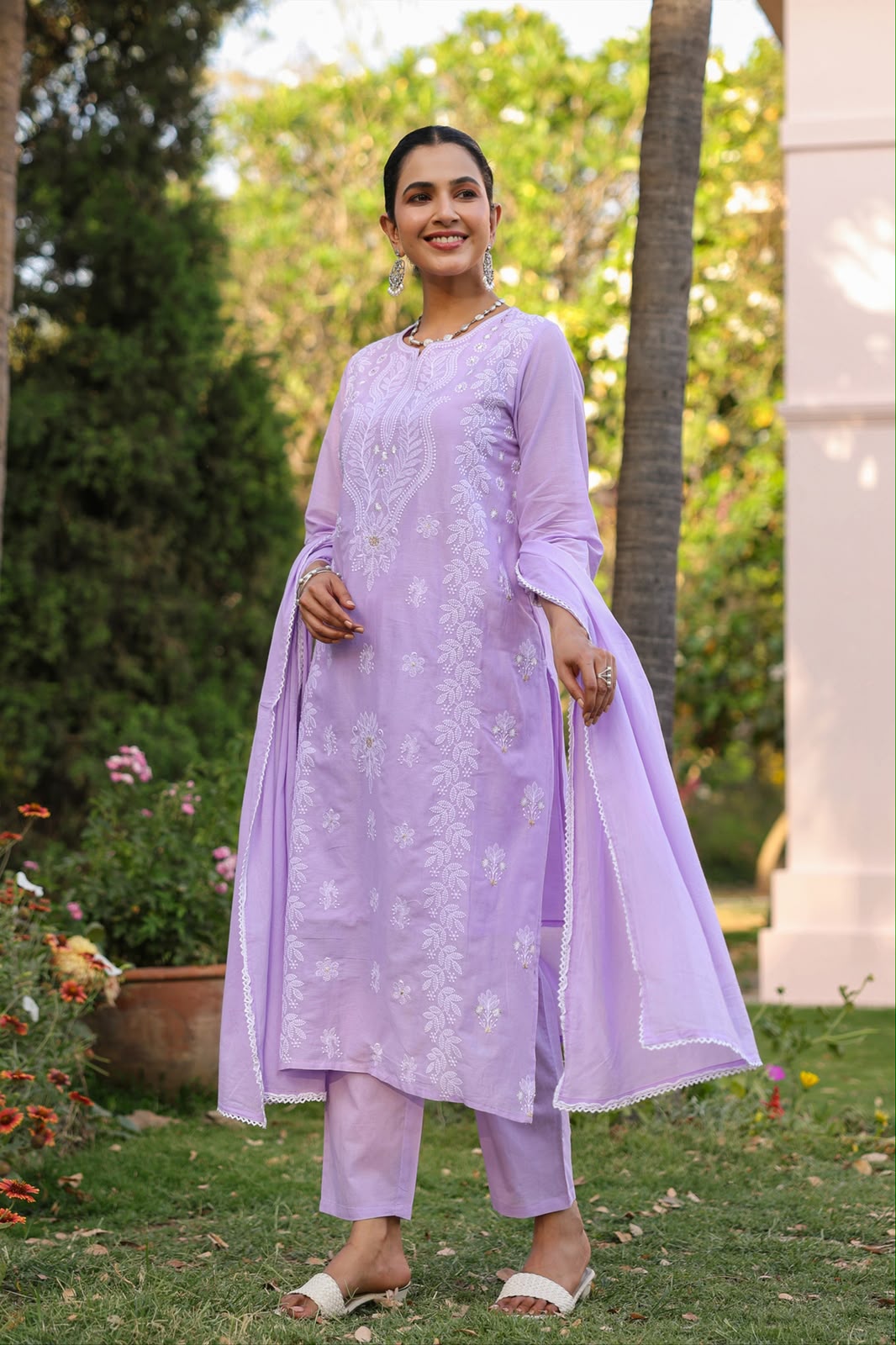 Purple Embroidery Mul Cotton Suit