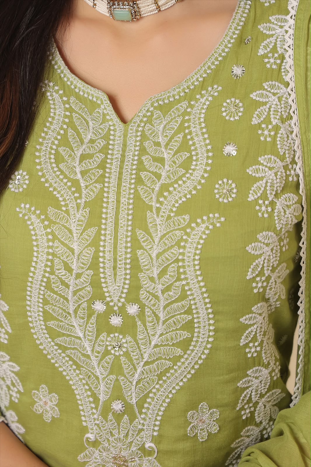 Green Embroidery Mul Cotton Suit