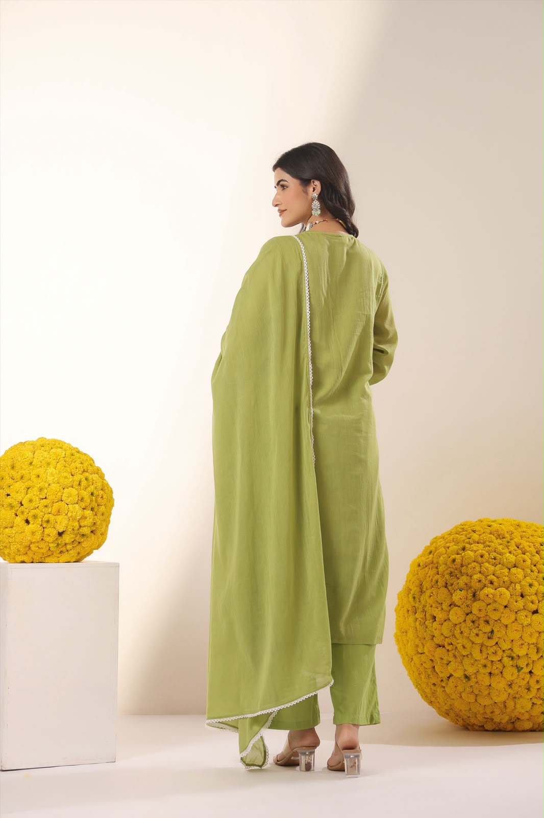 Green Embroidery Mul Cotton Suit