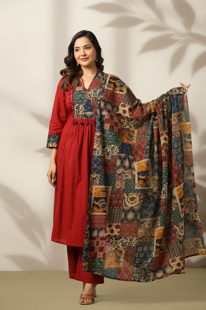Maroon Heritage Patch Cotton Suit