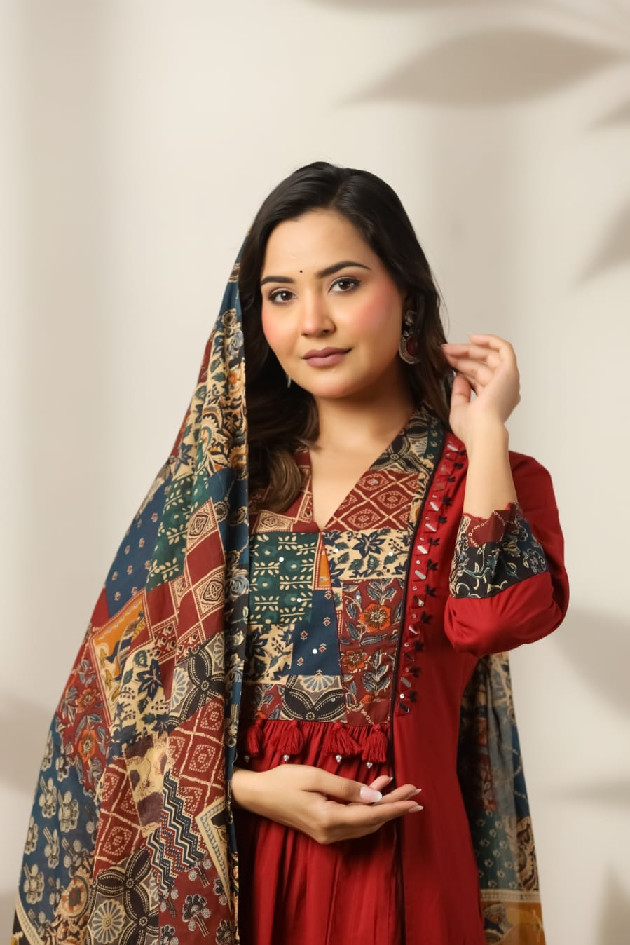 Maroon Heritage Patch Cotton Suit