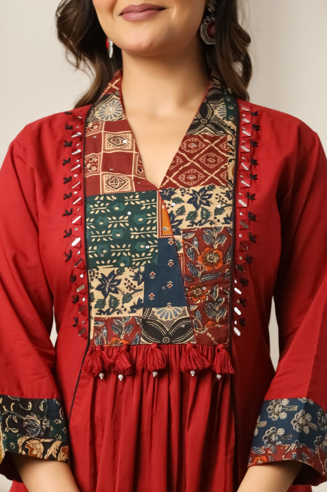 Maroon Heritage Patch Cotton Suit
