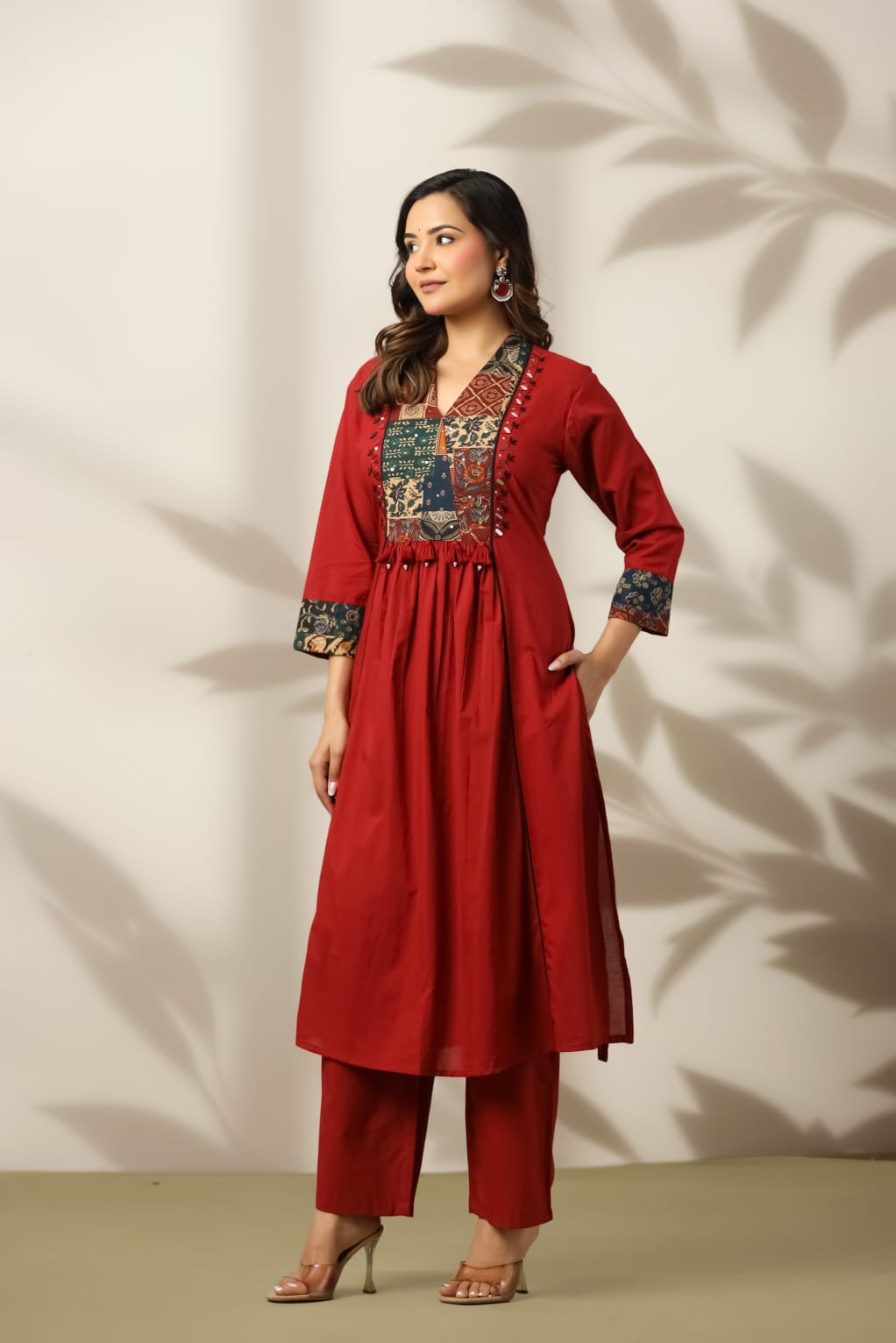 Maroon Heritage Patch Cotton Suit