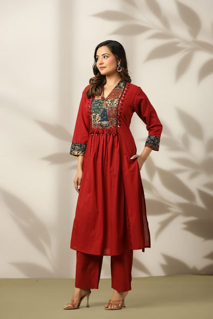 Maroon Heritage Patch Cotton Suit