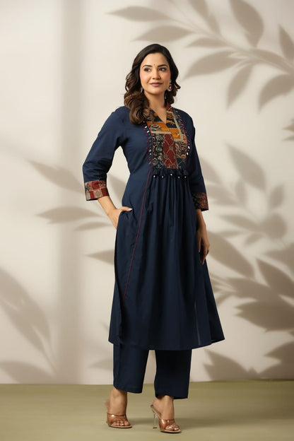 Navy Heritage Patch Cotton Suit