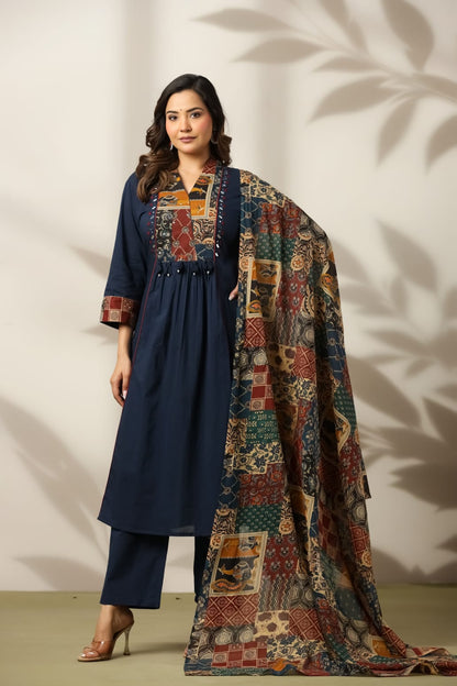 Navy Heritage Patch Cotton Suit
