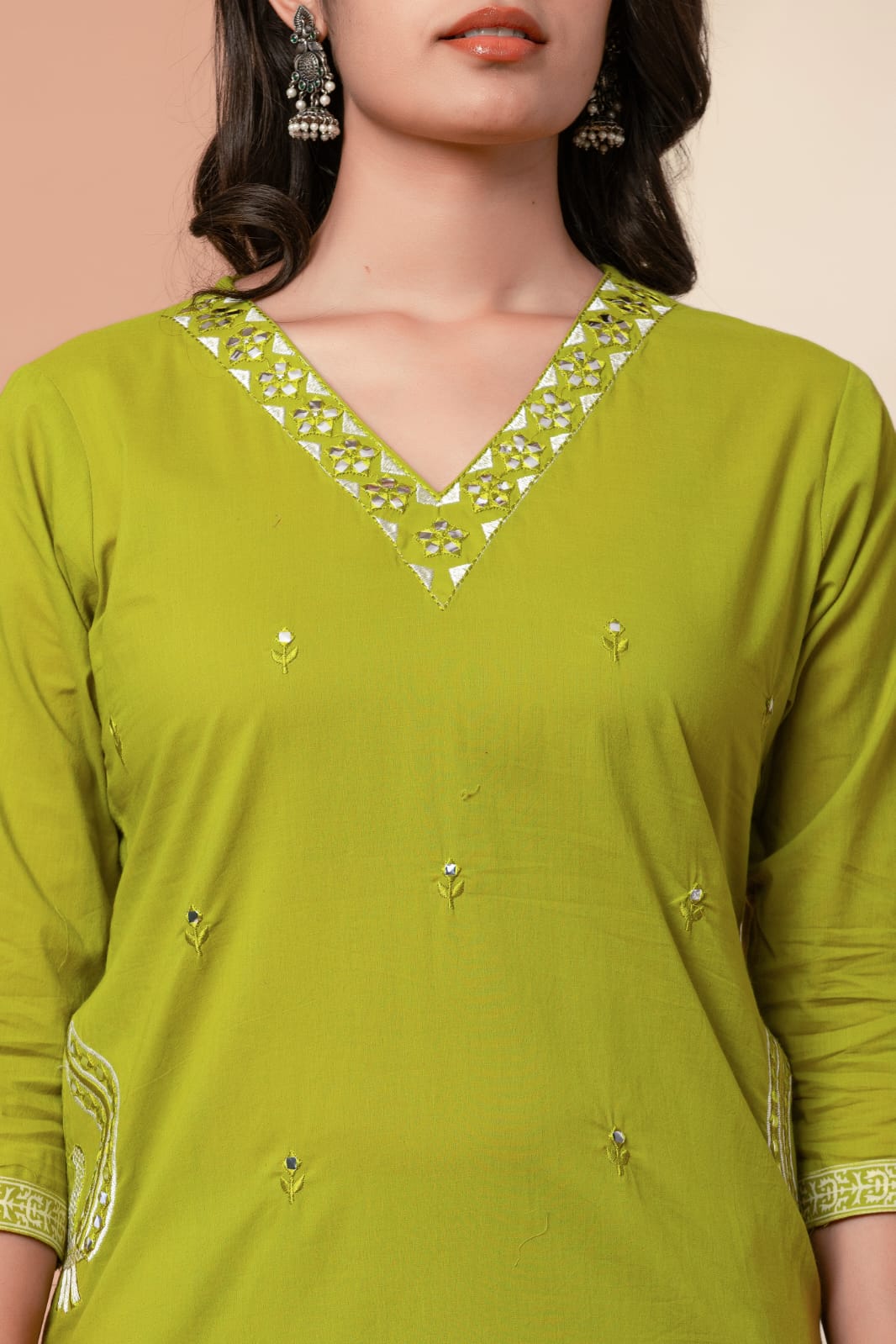 Green Buds Embroidery Cotton Suit