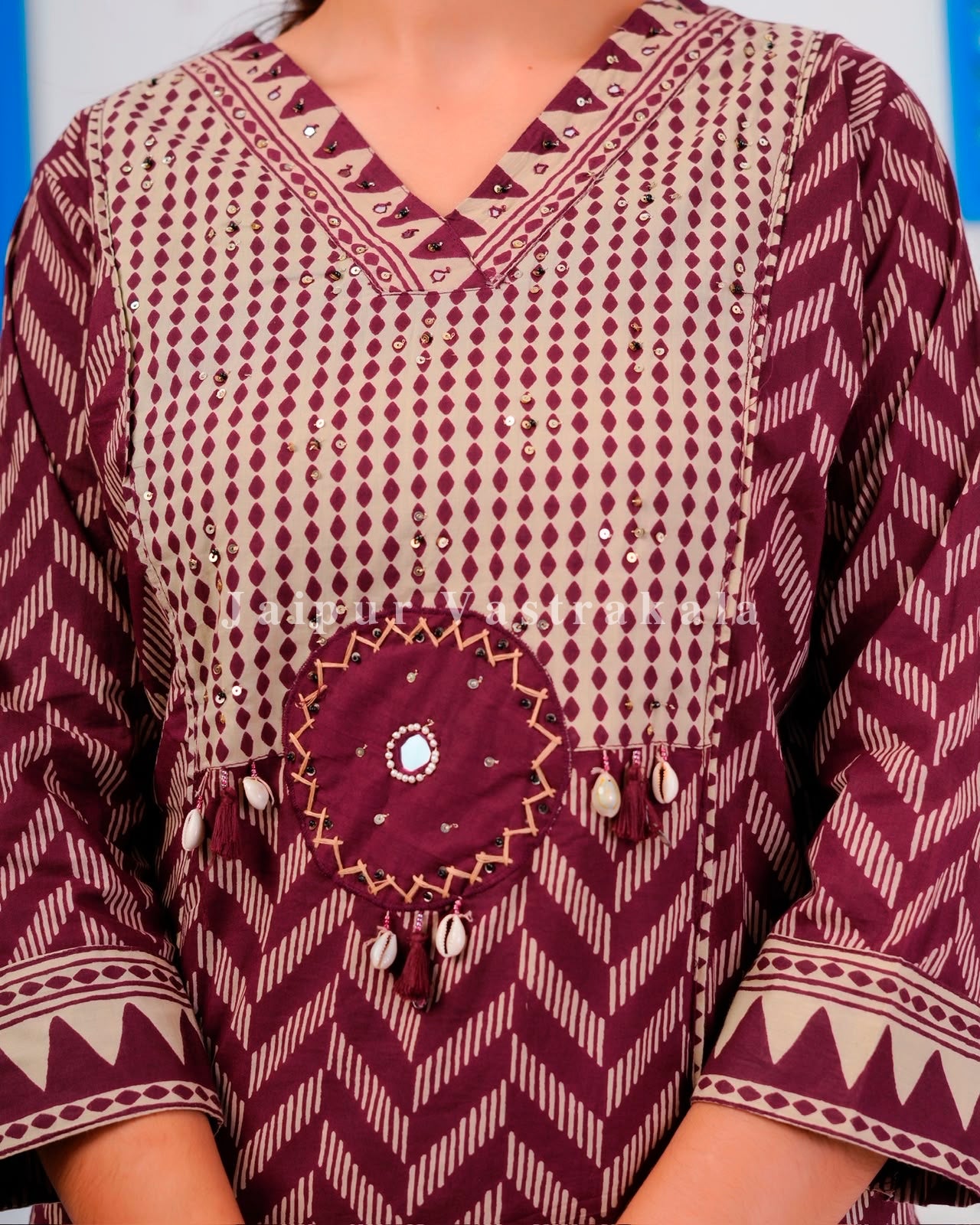Maroon Ikkat Strokes Cotton Dupatta Set