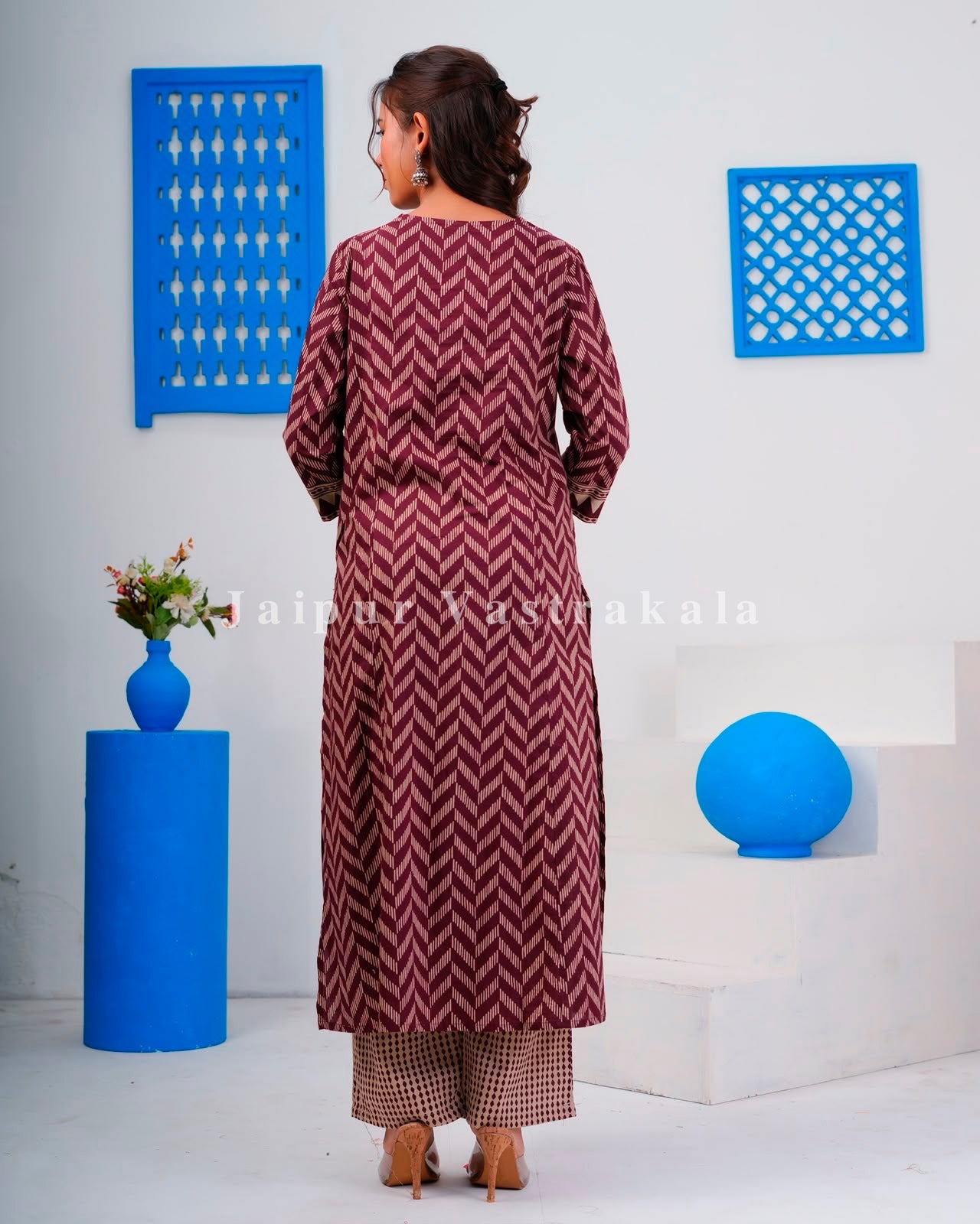 Maroon Ikkat Strokes Cotton Dupatta Set