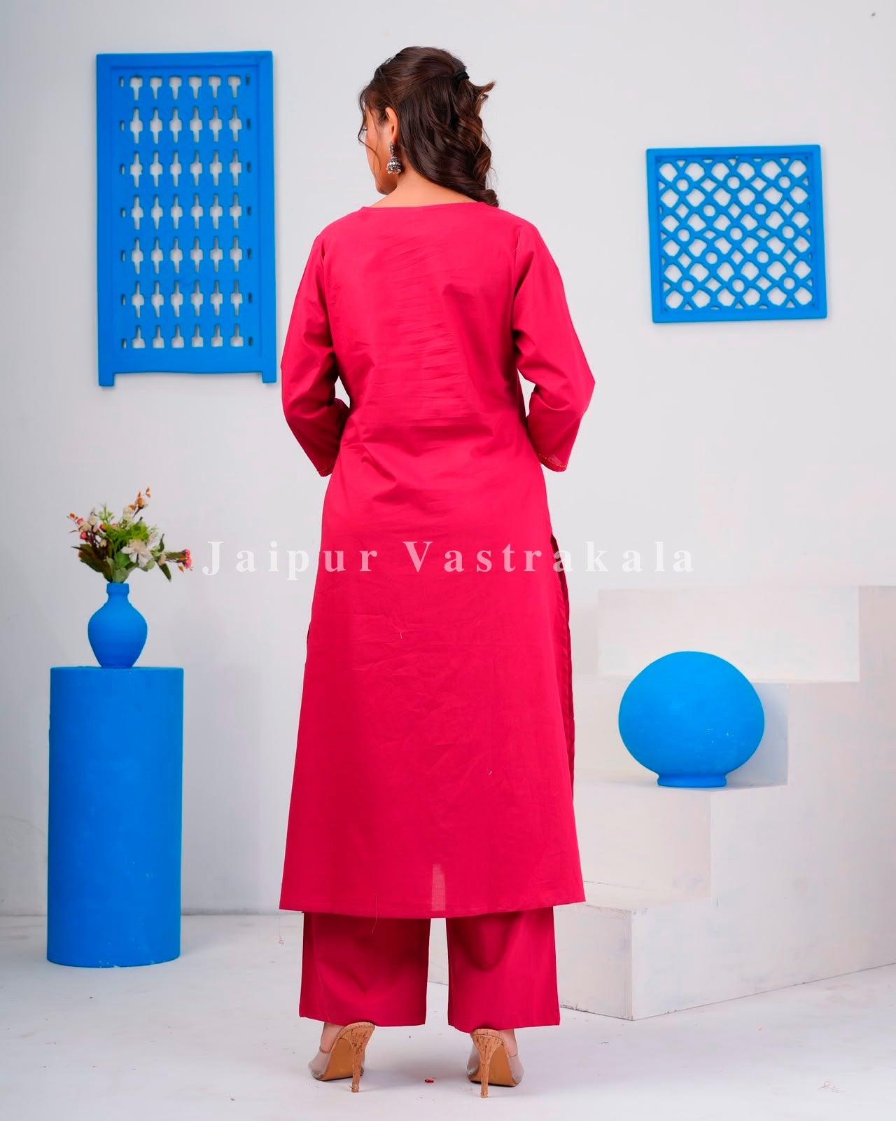 Magenta Flower Mosaic Cotton Dupatta Set