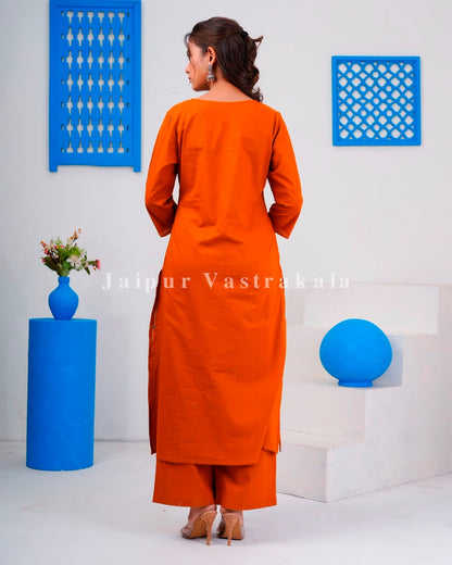 Rust Flower Mosaic Cotton Dupatta Set