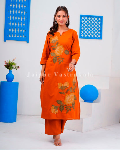 Rust Flower Mosaic Cotton Dupatta Set