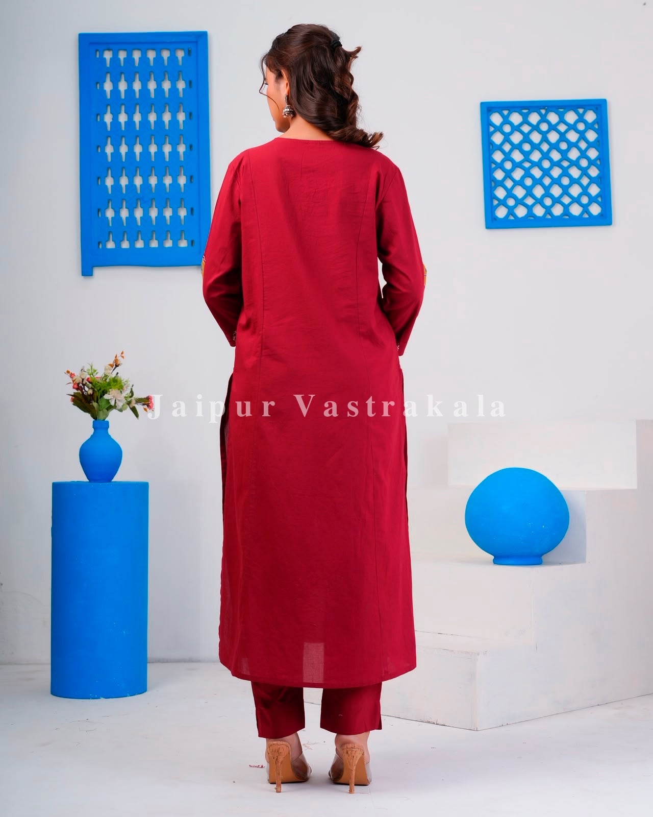 Maroon Jarokha Detailing Cotton Dupatta Set