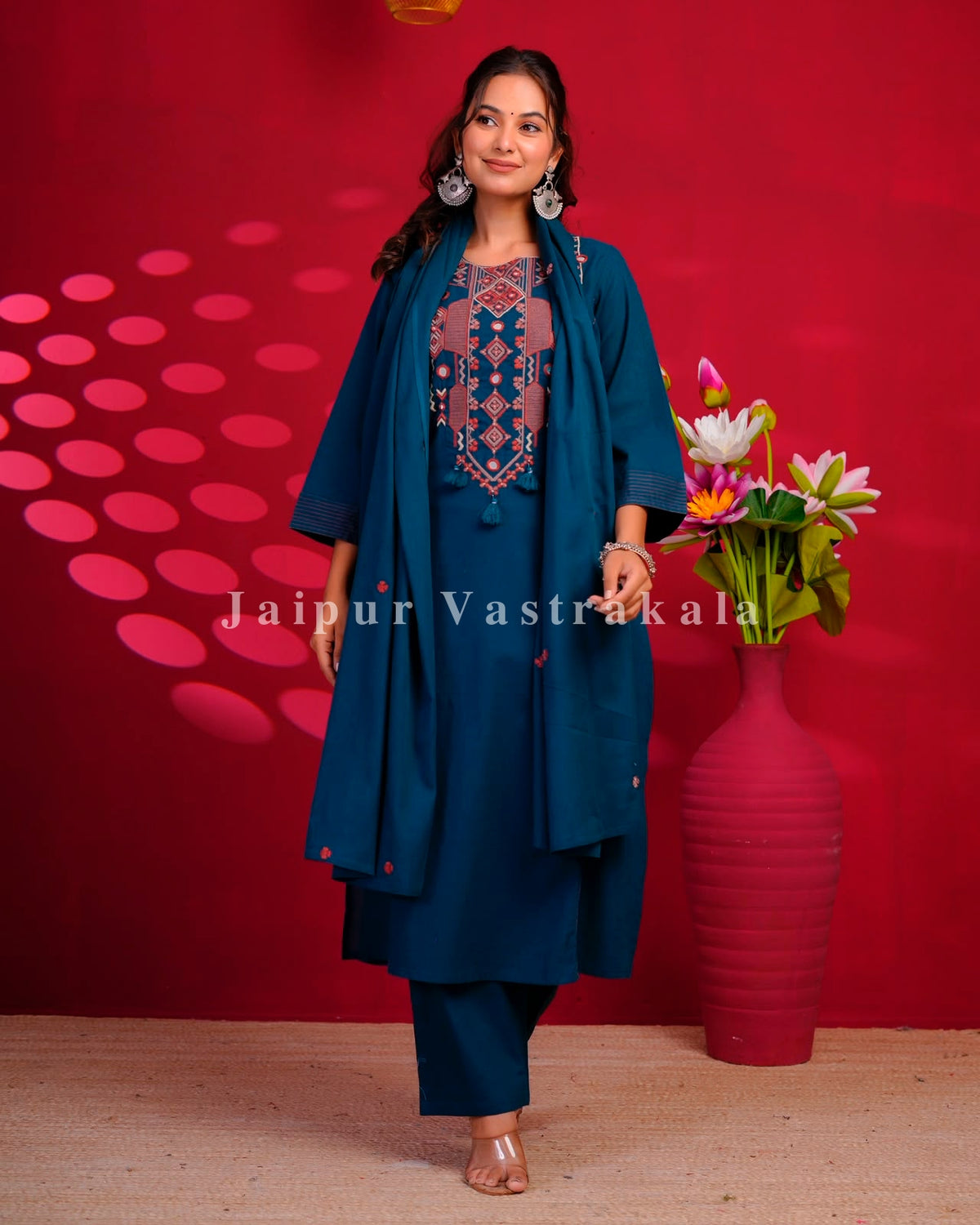 Blue Maze Embroidery Flex Cotton Dupatta Set