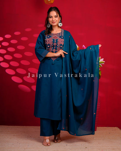 Blue Maze Embroidery Flex Cotton Dupatta Set